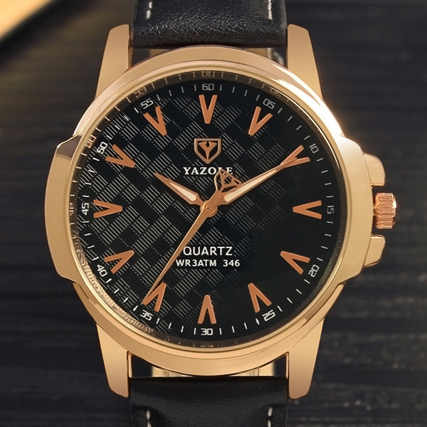 YAZOLE 346 Fashion Men Quartz Watch Casual Leather Strap Watch