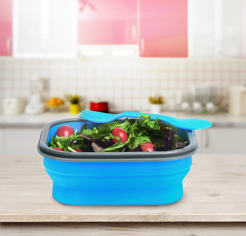 KCASA KC-FY02 Collapsible Silicone Lunch Box BPA Free Foldable Bento Food Container With Tableware