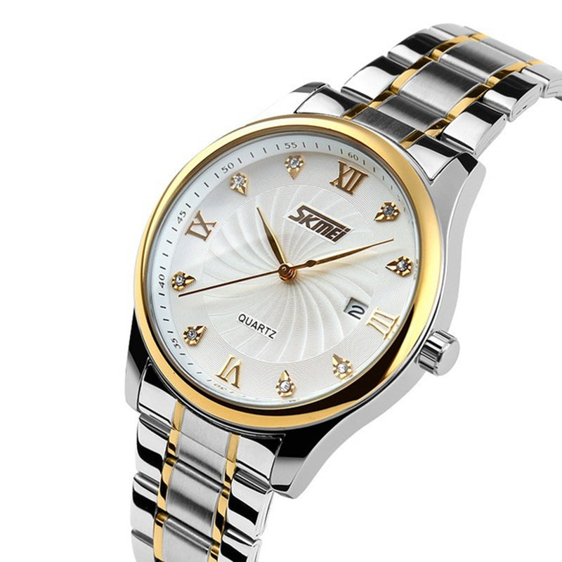 SKMEI 9101 Business Style Men Wrist Watch Full Steel Calendar Crystal Quartz Watch