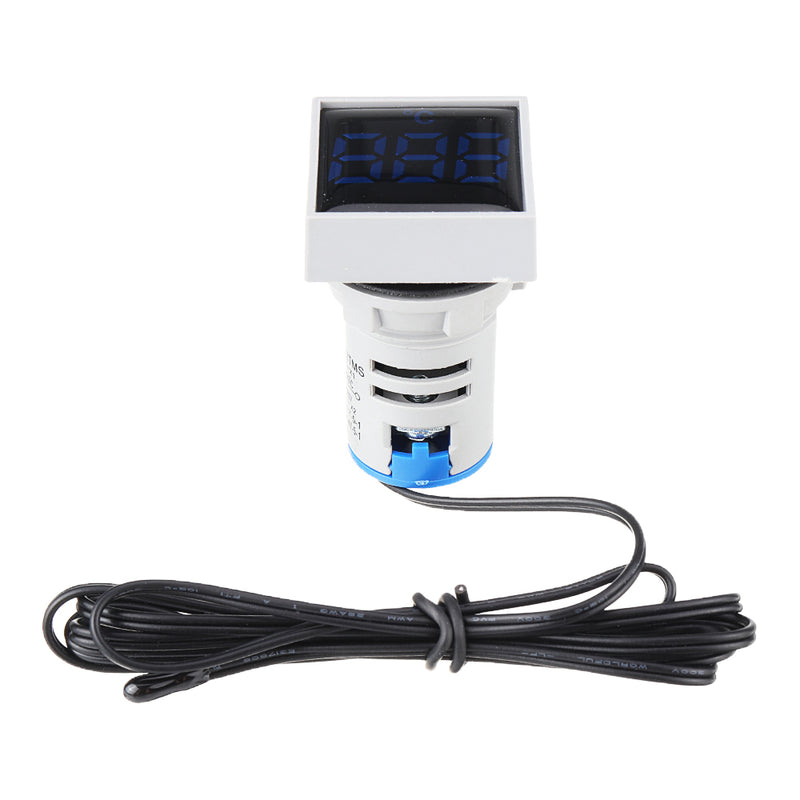 3pcs Mini Crystal Film Square Blue LED Digital Thermometer Signal Light AC 50-380V 220V Temperature Meter Indicator Range -20-200 with 1m Sensor