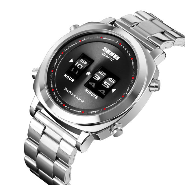 SKMEI 1531 Creative Drum Watch Stainless Steel Waterproof Business Men Watch Quartz Watch