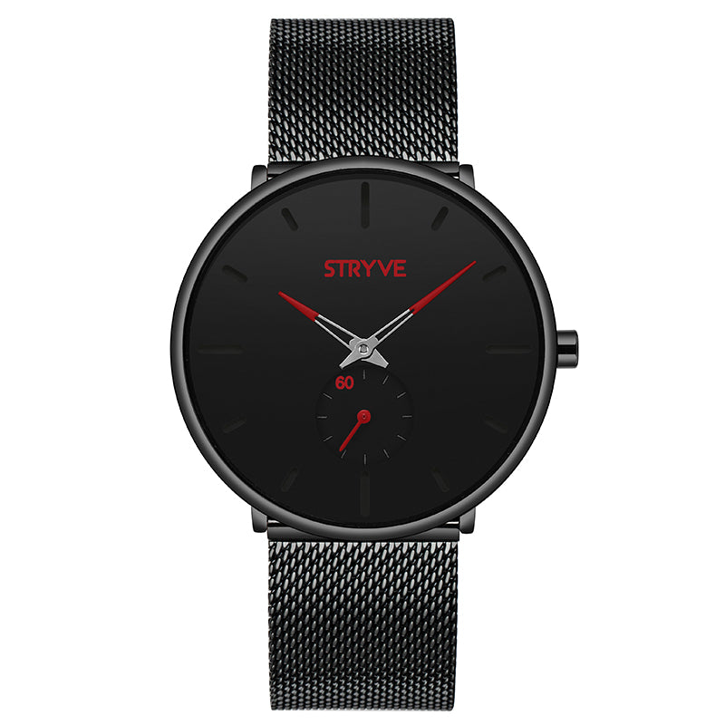 STRYVE S9501 Fshion Men Simple Dial Full Mesh Steel Strap Independent second Dial Quartz Watch