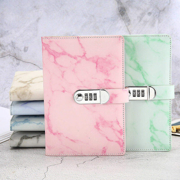 A5 Notebook Paper Vintage Leather Marbling Diary Journal with Combination Password Lock Code Notebook