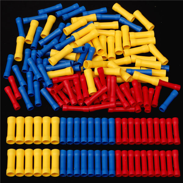 150Pcs 0.5-6.0mm Insulated Butt Wire Connector Crimp Terminal 10-22AWG PVC Kit