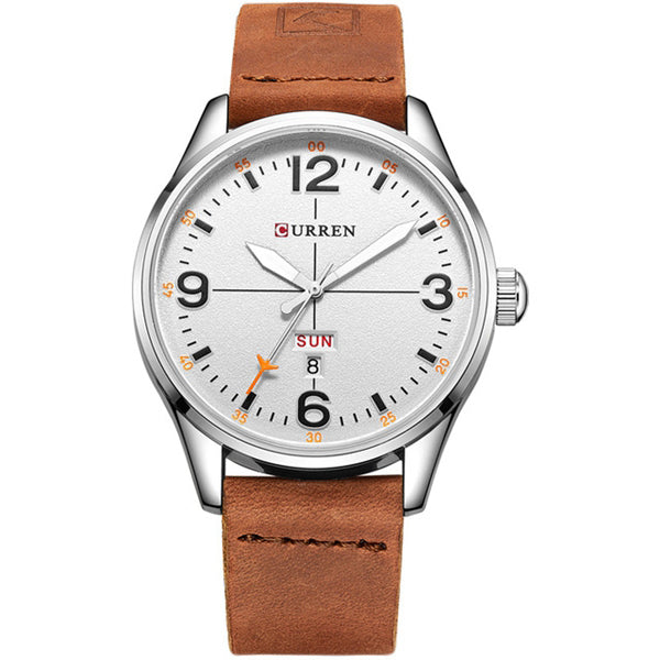 CURREN 8265 Men Sport Watch Military Leather Week Day Display Strap Casual Quartz Wrist Watch