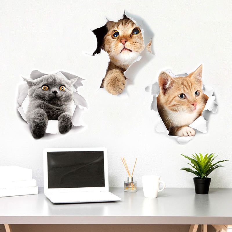 Miico Creative 3D Cute Cat Broken Wall PVC Removable Home Room Decorative Car Mirror Decor Sticker