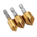 Drillpro 3pcs/Set 5 Flutes 90 Dgree Chamfer Cutter 1/4" Shank 12/16/19mm Countersink Drill Bit Kit