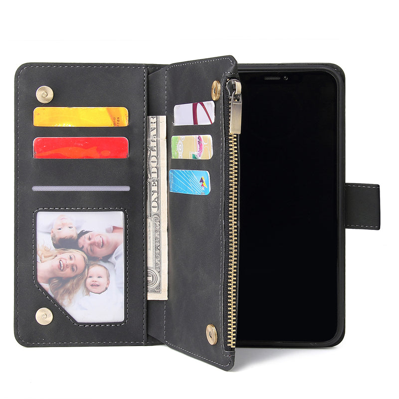 Luxury Flip PU Leather Zipper Wallet Phone Bag Multi Card Slots Protective Case for iPhone 11 / Pro / Pro Max / XR