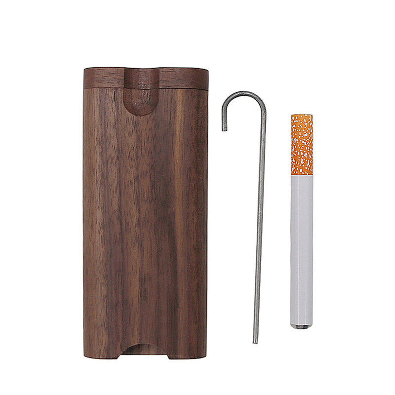 Natural Wooden Pipes Stash Box with Bat and Cleaning Tool fits in Pocket Two-in-one Set