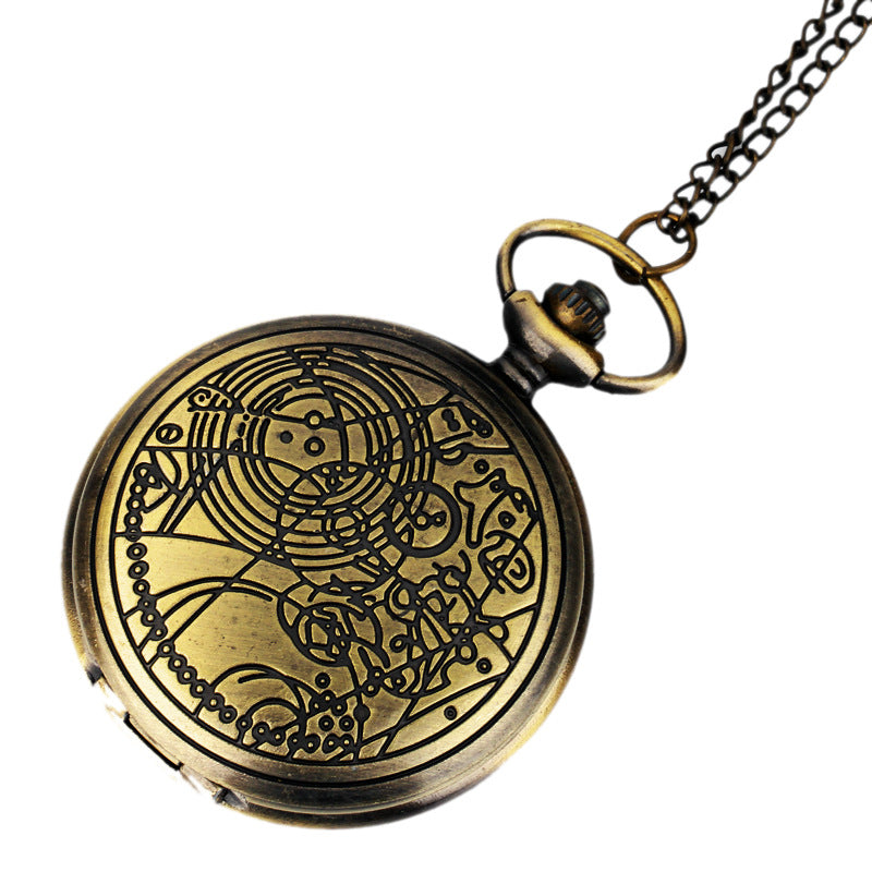 DEFFRUN Retro Bronze Romantic Style Simple Dial Chain Quartz Pocket Watch