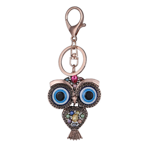 Vintage Owl Rhinestones Keychain Rings Holder Purse Bag Buckle Pendant Car Keyrings KeyChains