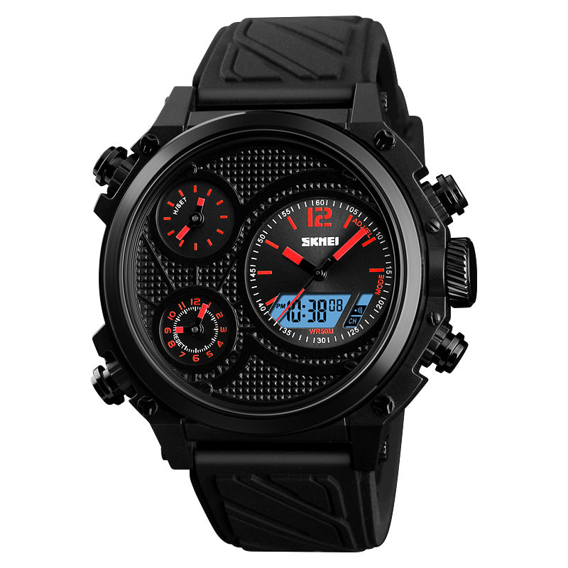SKMEI 1359 3 Dials Dual Display Watch Chronograph Alarm Luminous Display Calendar Digital Watch