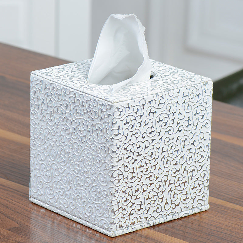 Square PU Leather Tissue Box Toilet Holder Cover Paper Case Home Decor Silver