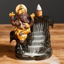 Backflow Incense Burner Ceramic Waterfall Smoke Lucky Elephant Incense Burner Holder for Home Decor Yoga Office Ornament with 10 Free Incense Cones
