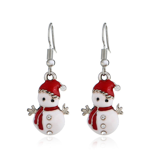 Sweet Earring Drop Earrings Red Christmas Snowman Rhinestone Earrings Cute Jewelry For Women