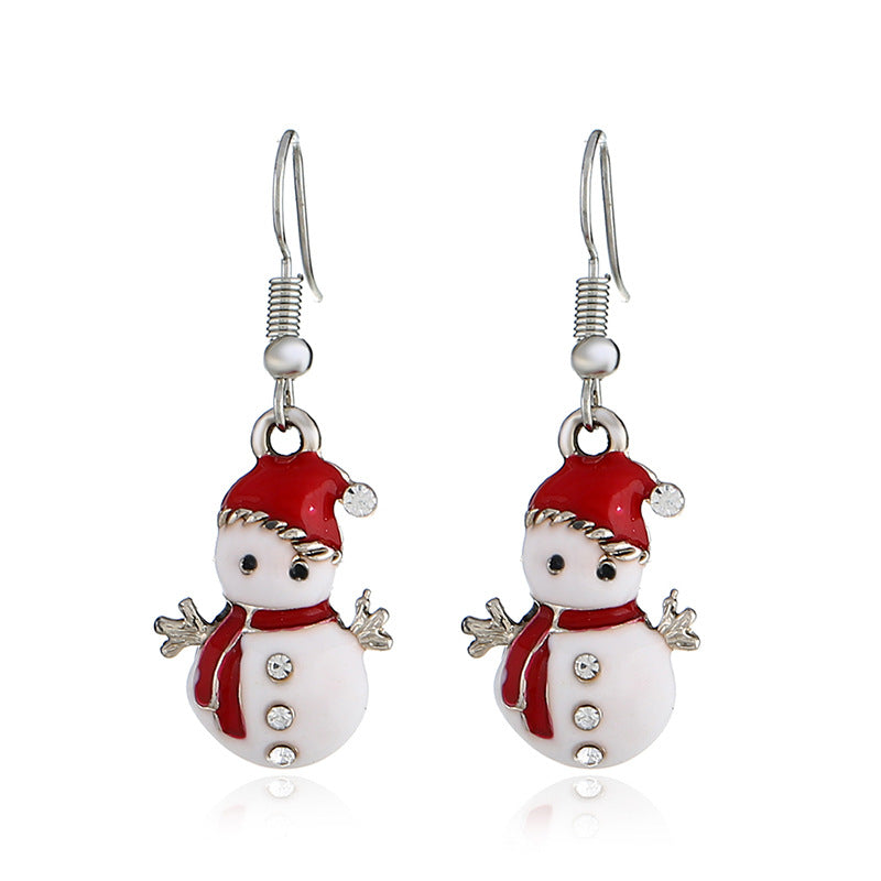 Sweet Earring Drop Earrings Red Christmas Snowman Rhinestone Earrings Cute Jewelry For Women