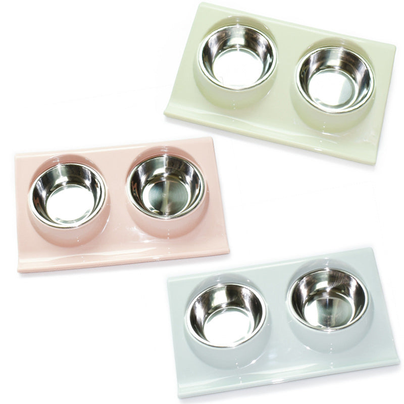 Stainless Steel Double Food Bowl Pet Puppy Cat Food Water Dish Feed Feeder