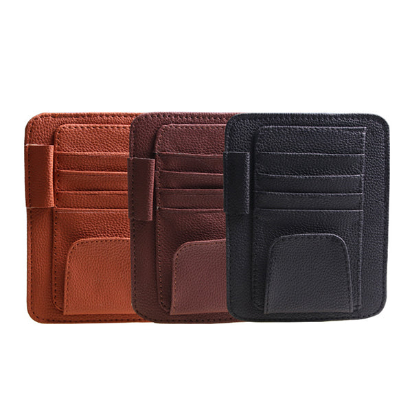 Multiple Layers Car Glasses Folder PU Leather Sun Visor Card Holder Car Storage Bag