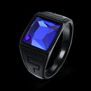 Fashion Titanium Steel Ring Blue Glass Gun Black Plated Ring Wholesale for Men