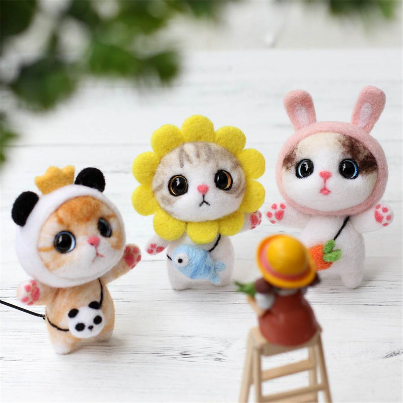 DIY Cat Doll Wool Felt Craft Non Finished Poked Set Handcraft Kit Material Bag