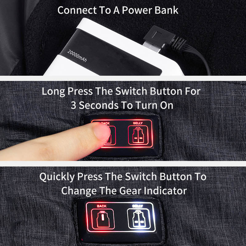 Dual Control Electric Vest Heated Outdoor Jacket USB Warm Up Heating Pad Winter Body Warmer
