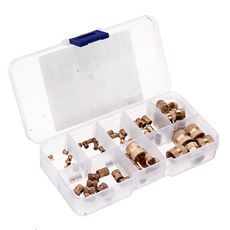 Suleve MXBN8 70Pcs M2/M2.5/M3/M4/M5/M6/M8/M10 Knurled Brass Round Female Thread Knurled Nuts Round Insert Embedment Nut Assortment Set