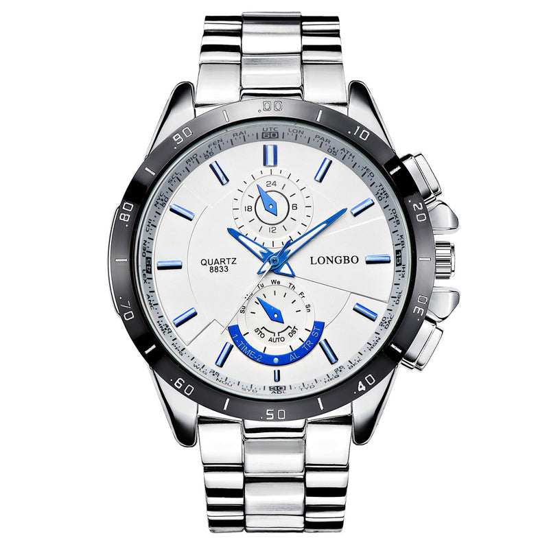 LONGBO 8833 Stainless Steel Band Fashion Business Style Luminous Display Men Quartz Watch