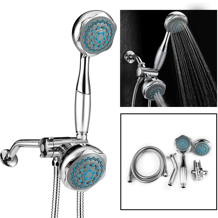 Multifunction Double Head Top Rainfall Shower Head Set with Three Ways Water Valve