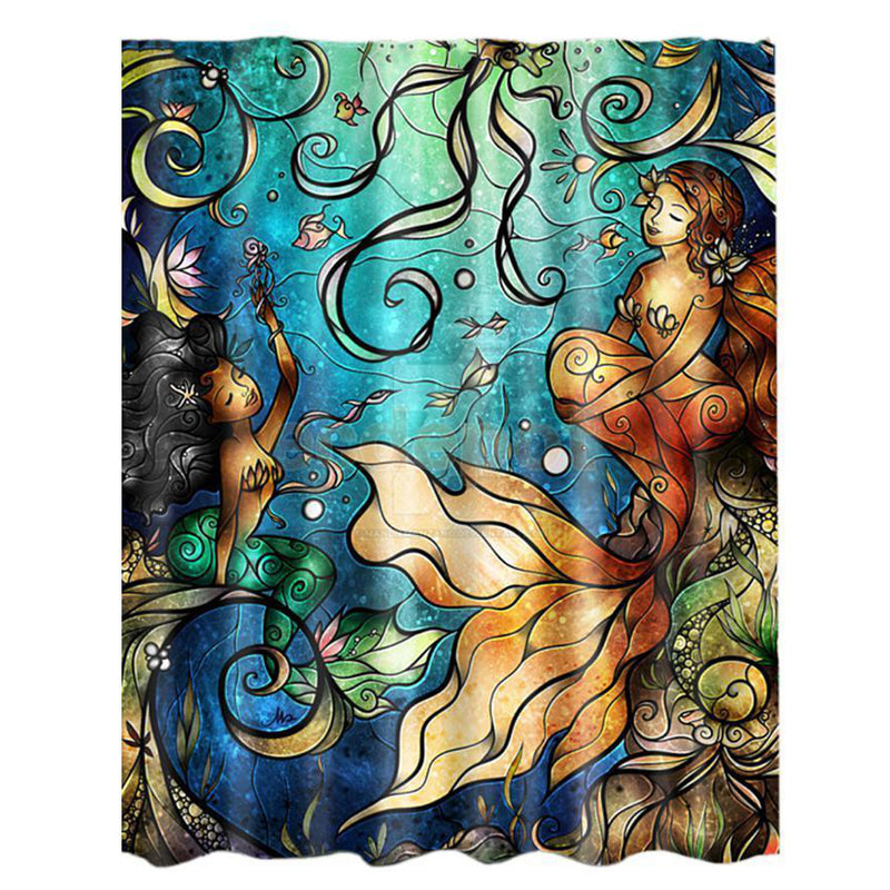 Waterproof Mermaid Scenery Pattern Fabric Shower Curtain Panel Sheer 180 x 180CM