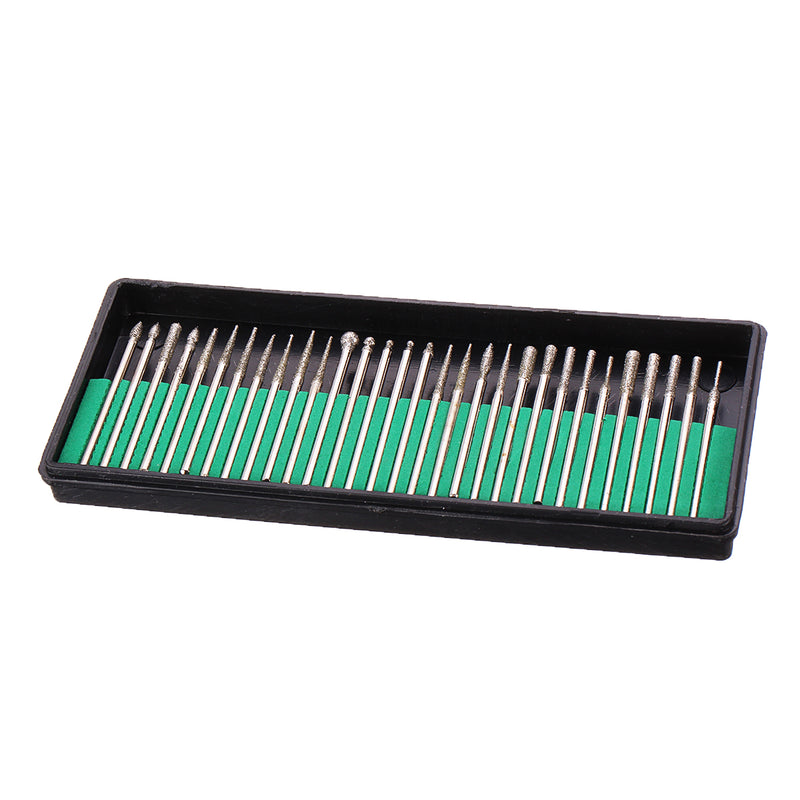 30PCS Diamond Burrs Grits Rotary Tool Drill Bit Manicure Pedicure Grinding Accessories Kit Nail Art Polish