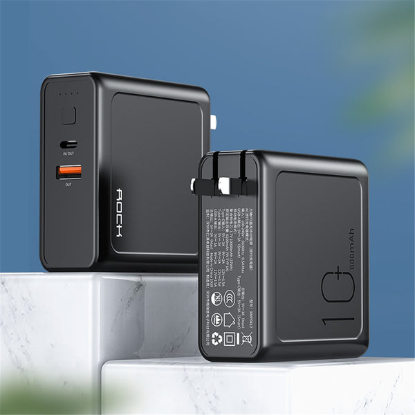 ROCK 10000mAh 3A Type-C PD3.0 QC3.0 LED Indicator Fast Charging USB Charger Adapter Power Bank For iPhone 8 Plus XS 11 Pro Huawei P30 Pro Mate 30 5G Xiaomi Mi9 9Pro 5G