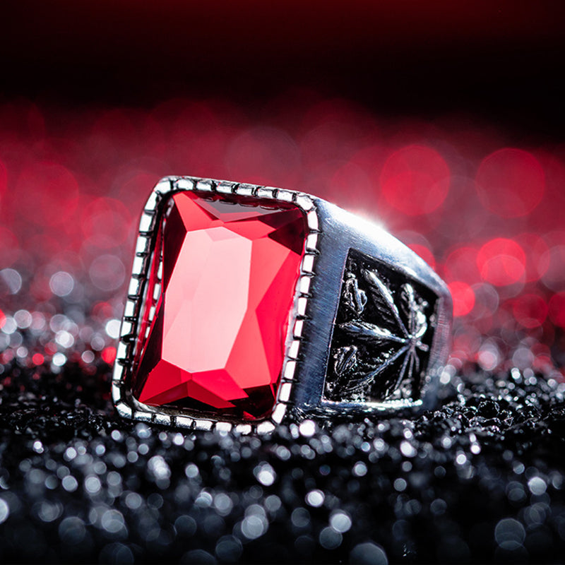 Personality Infertile Stainless Steel 316L Glass Stone Maple Leaf Ring