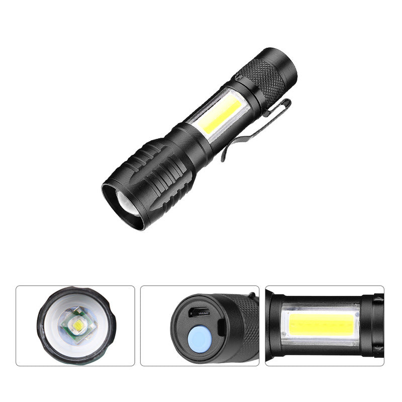 XANES XPE +COB Zoomable Flashlight 3 Modes Waterproof  EDC Tactical Torch Light Work Lamp