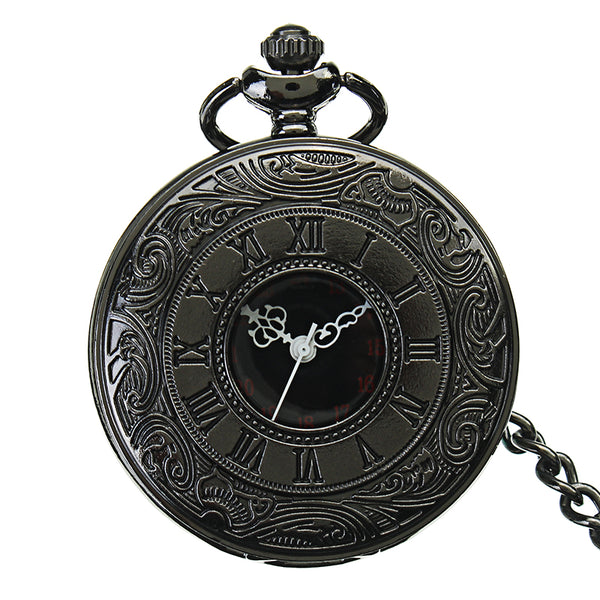 DEFFUN Vintage Hollow Roman Flower Alloy Black Men Women Pocket Watch