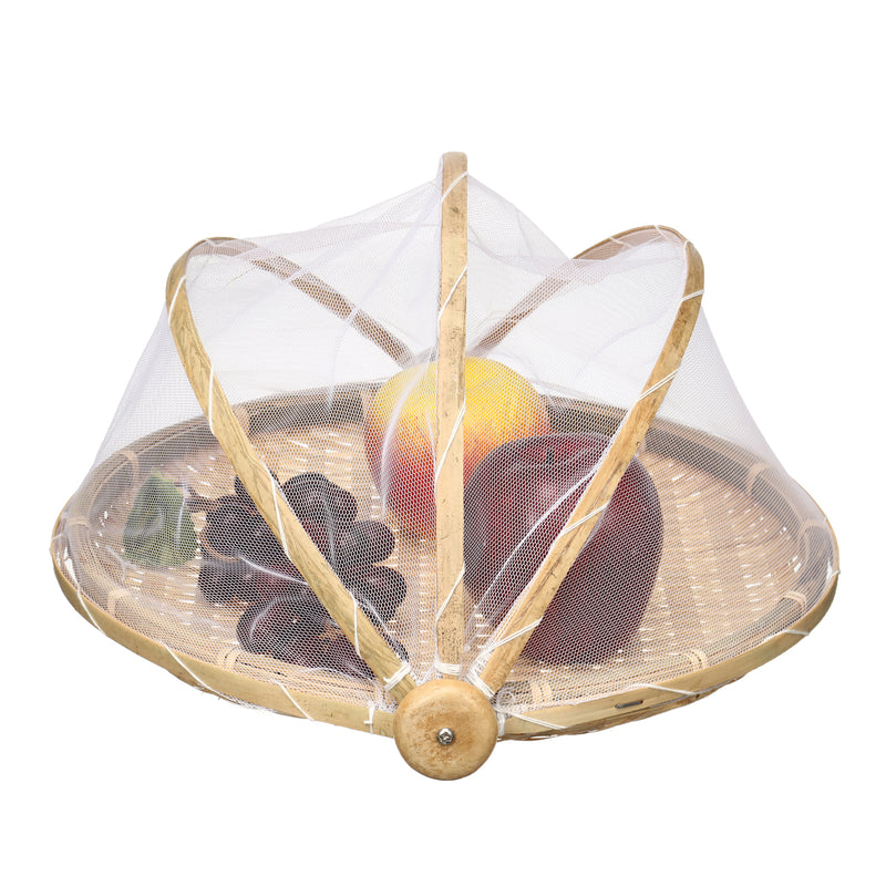 Bamboo Bread Basket Storage Display Basket Cover Net Dustproof Dishes Fruit Tray