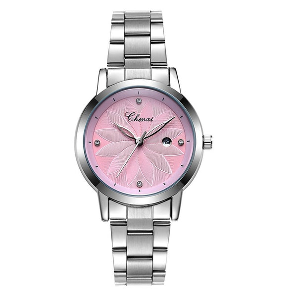 CHENXI 303L Luxury Flower Dial Case Ladies Watches Stainless Steel Strap Quartz Watches
