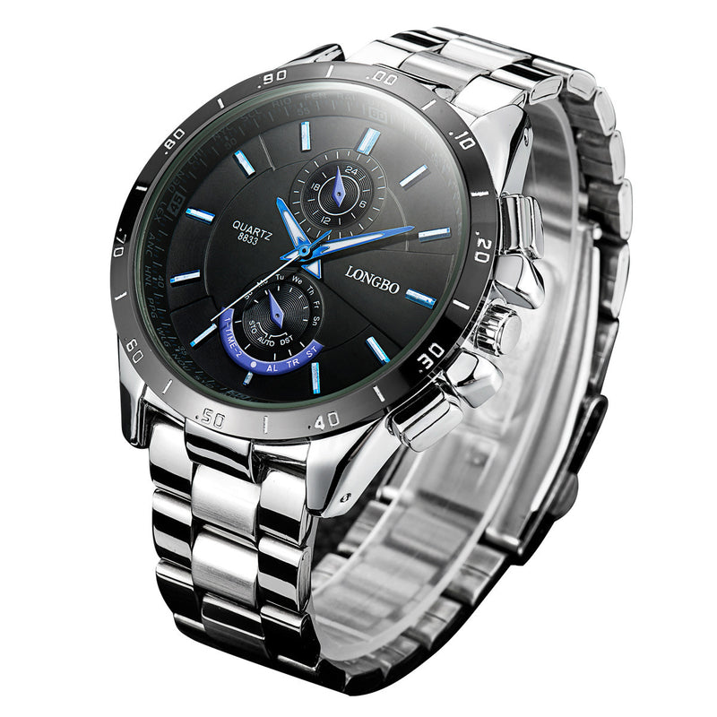 LONGBO 8833 Stainless Steel Band Fashion Business Style Luminous Display Men Quartz Watch