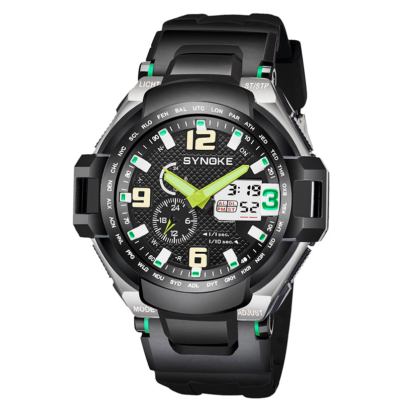 SYNOKE 67606 5ATM Waterproof Men Fashion Luminous Display Stopwatch Watch Dual Display Digital Watch