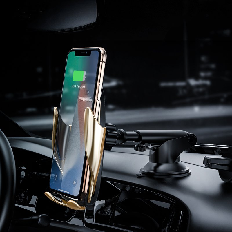 HOCO Intelligent Automatical Lock Qi Wireless 10W Fast Charge Car Holder Mount for Samsung Mobile Phone