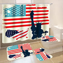 American Flag Bathroom Shower Curtain Non-Slip Rug Toilet Lid Cover Bath Mat with 12 Ring