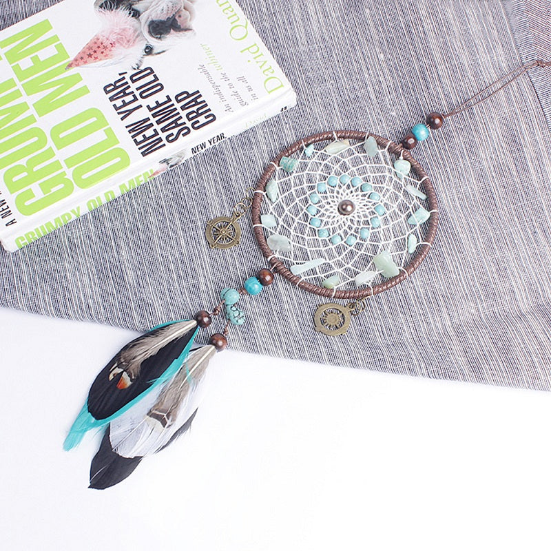Green Beads Dream Catcher Wind Chimes Lace Style Feather Pendant Ornaments Handmade Decorations