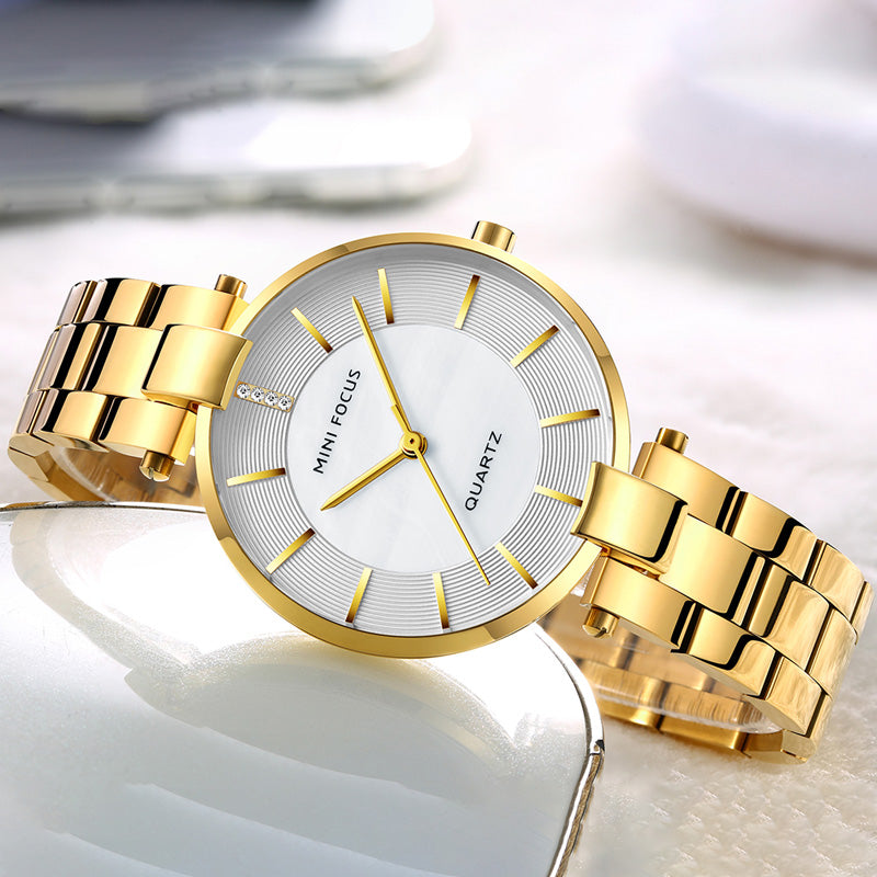 MINI FOCUS MF0224L Elegant Dress Analog Clock Metal Strap Fashion Women Watch Quartz Watch