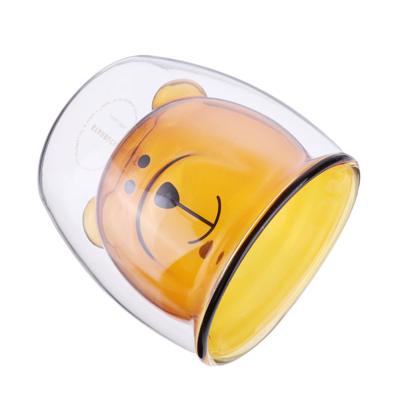 Cat Bear Glass Cup Double Wall Clear Tea Coffee Milk Drink Mug Container Decor