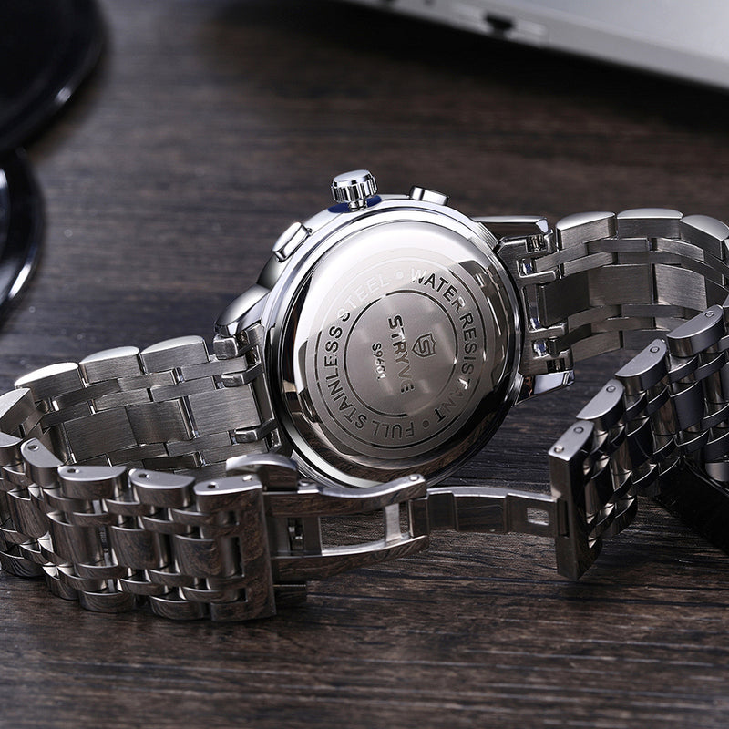 STRYVE S9601 Luminous Display Fashion Stainless Steel Strap Zinc Alloy Case 24hours Display Men Quartz Watch