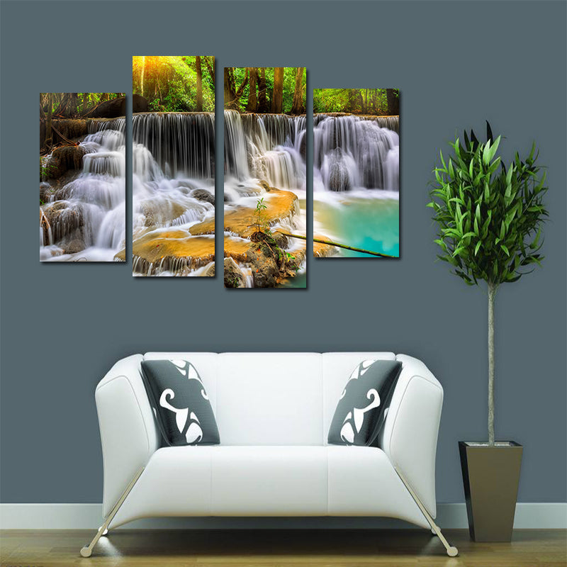 Miico Hand Painted Four Combination Decorative Paintings Ancient Small Waterfall Wall Art For Home Decoration