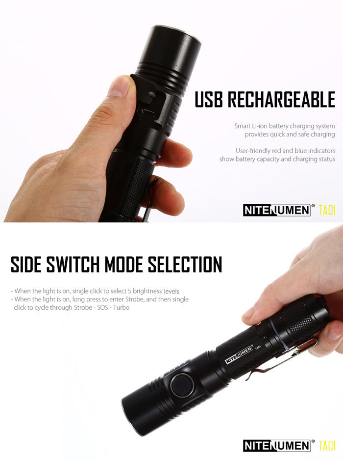 NITENUMEN TA01 XP-L V5 1060LM Rechargeable EDC LED Flashlight 18650