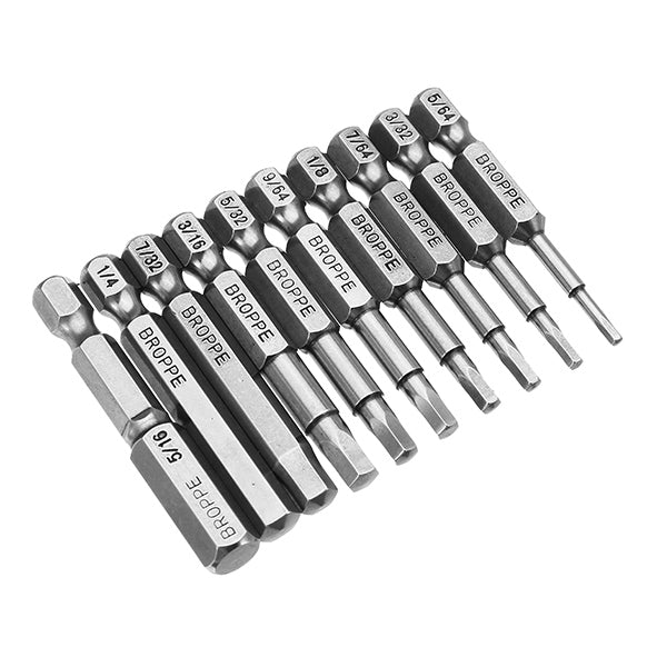 Broppe 10pcs SAE 5/64-5/16 Inch Hex Head Screwdriver Bit 1/4 Inch Hex Shank Magnetic Screwdriver Bit