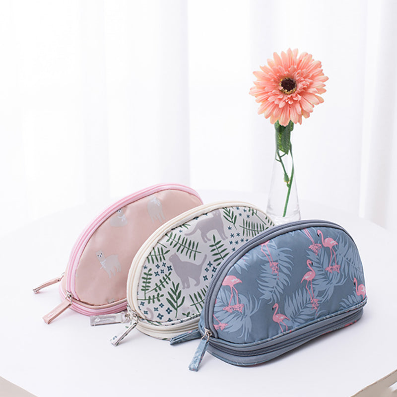 Oxford Large Capacity Double Layer Cosmetic Organizer Print Travel Portable Cosmetic Bag