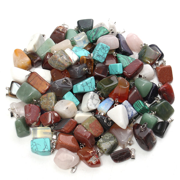 100Pcs Mix Natural Pendant Gemstone Silver Bead Pendants Decorations