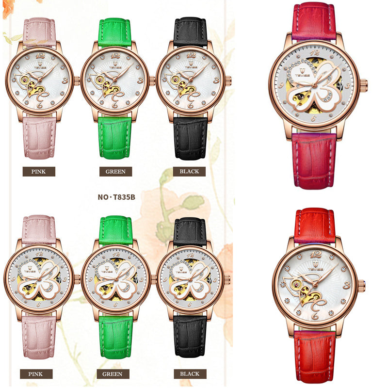 TEVISE T835A Women Automatic Mechanical Watch Fashionable Genuine Leather Band Watch